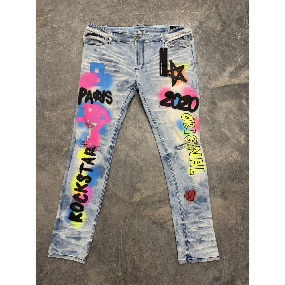 Rockstar Original RSM200 Kenny Graffiti Distressed Ultra Slim Jeans Mens 42 Y2K